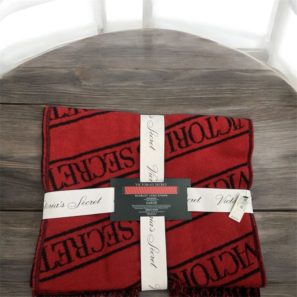 Victoria's Secret Winter Angel Collection Scarf Red Scarlet Logo Stripe One Size